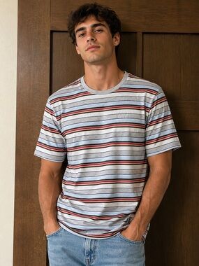 HUF Multicolored Striped 100% Cotton T-Shirt Size Large